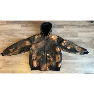 Men’s Carhartt Crazy Custom Bleach Dyed Full Zip Hooded J131 BLK Size XL